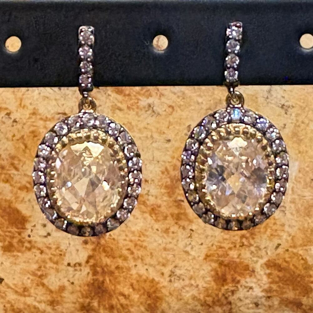 Freida Rothman Earrings 14K Gold Plated over Sterling, Gold Rhodium & CZ's